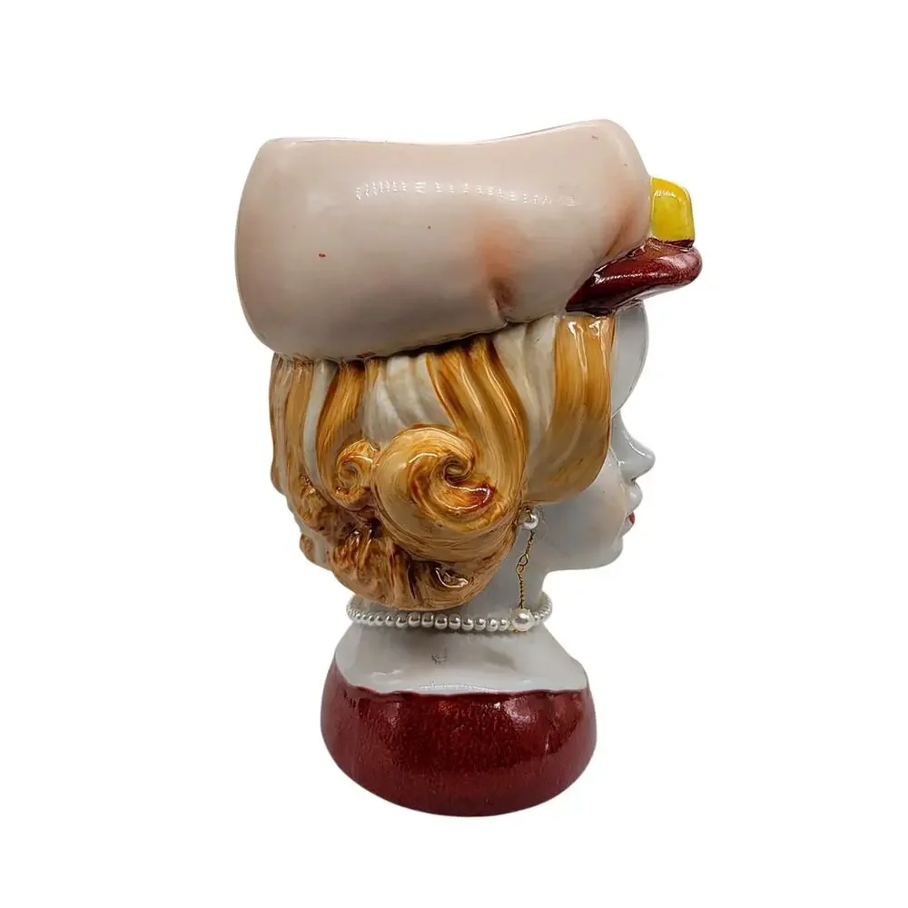 Vtg Nippon Japan Hand Painted Lady Head Ceramic Vase Hat Earrings Necklace 7
